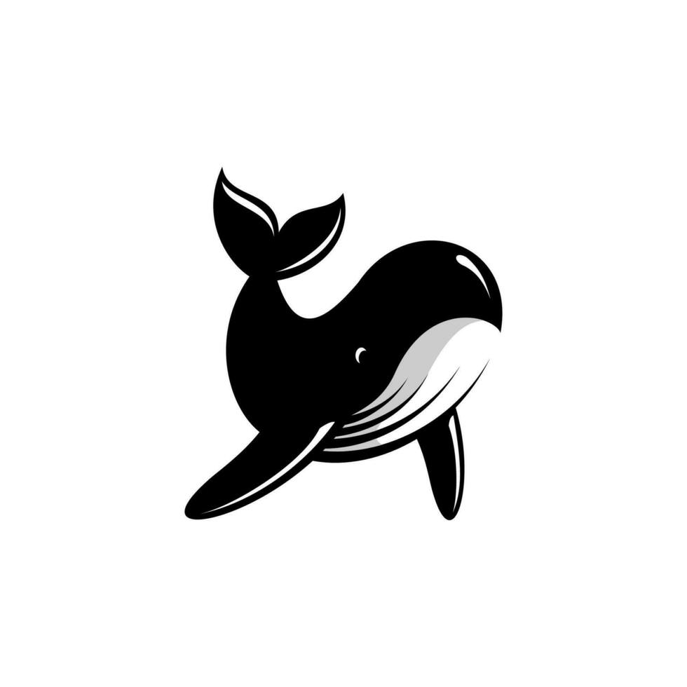vector black whale jumping on a white background