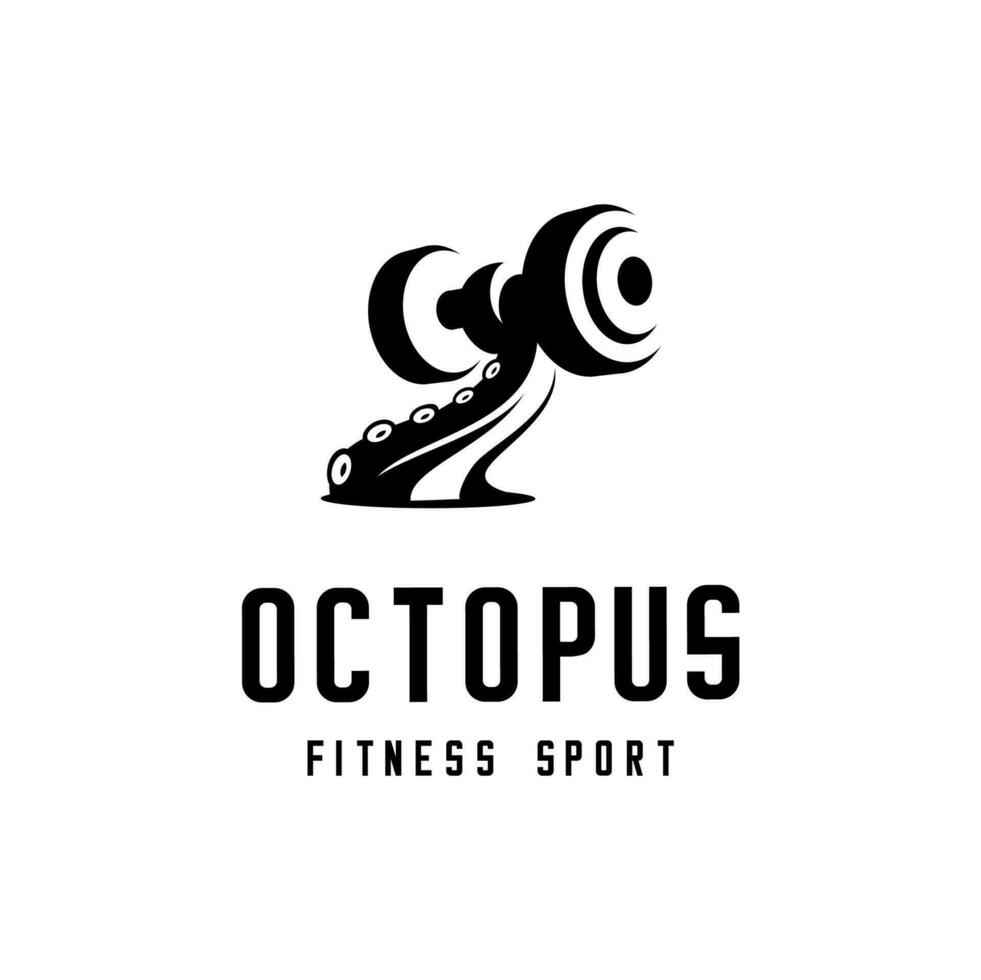 vector silhouette of octopus tentacles lifting barbell, fitness sport