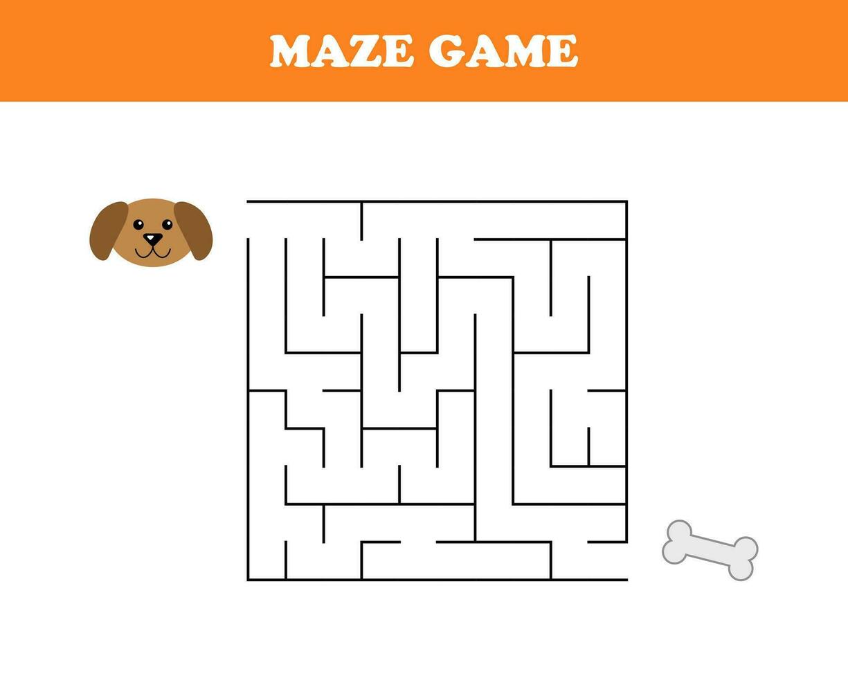 Maze game, worksheet for kids, dog and bone, vector. vector