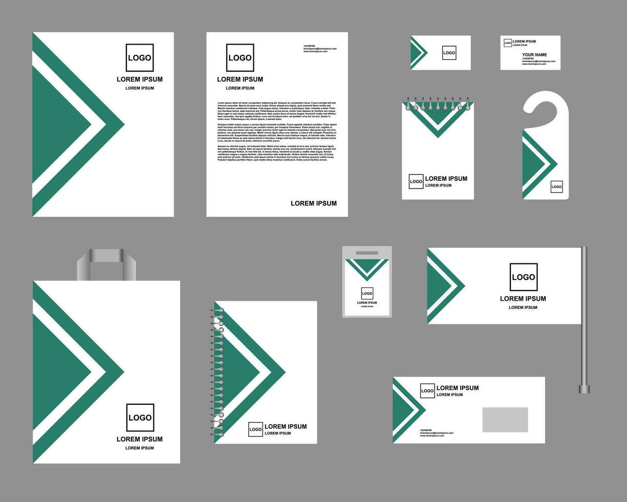 identidad, corporativo estilo. conjunto de plantillas para diseño, vector. verde y blanco color, diseño con triangulos. vector