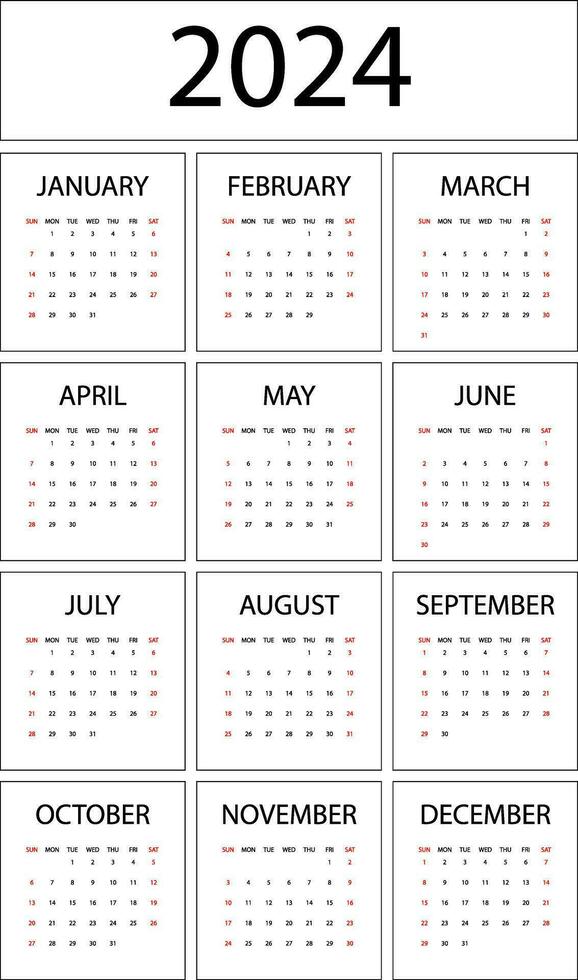 Calendar for 2024, vector. 25454211 Vector Art at Vecteezy