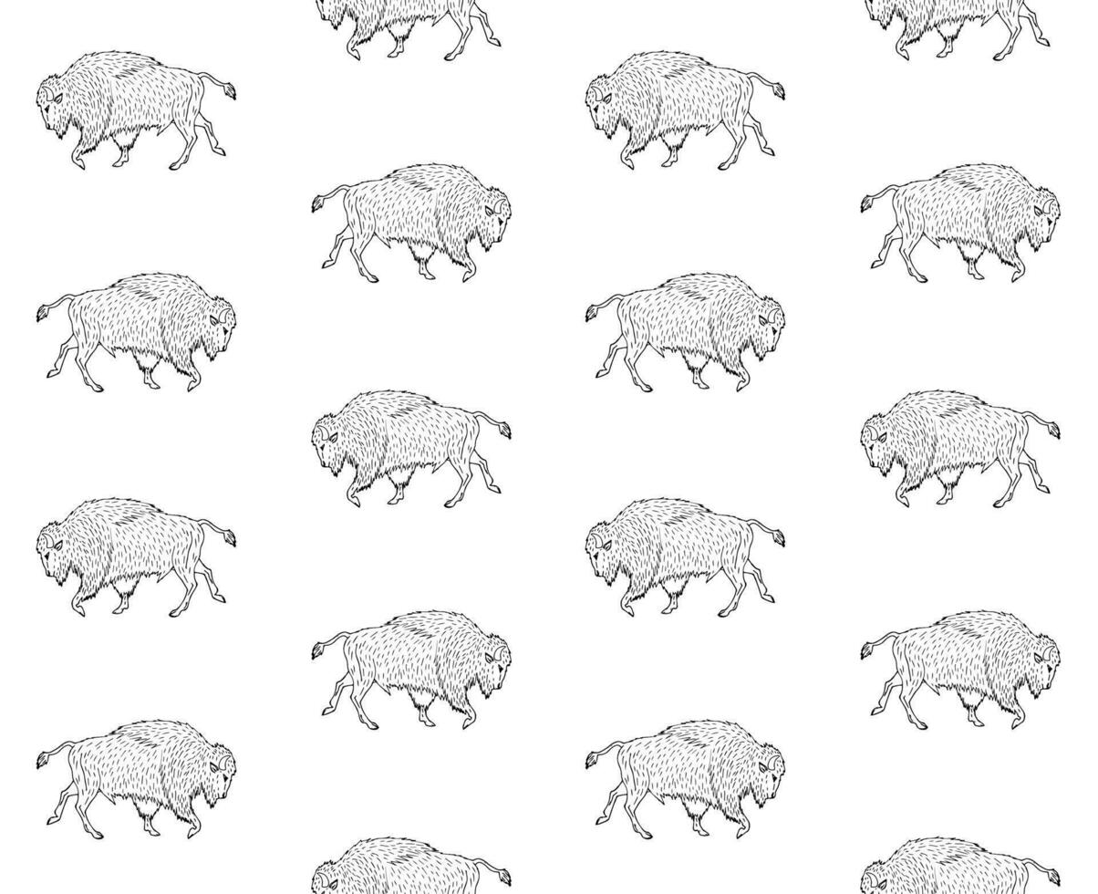 Vector seamless pattern of hand drawn wild bison