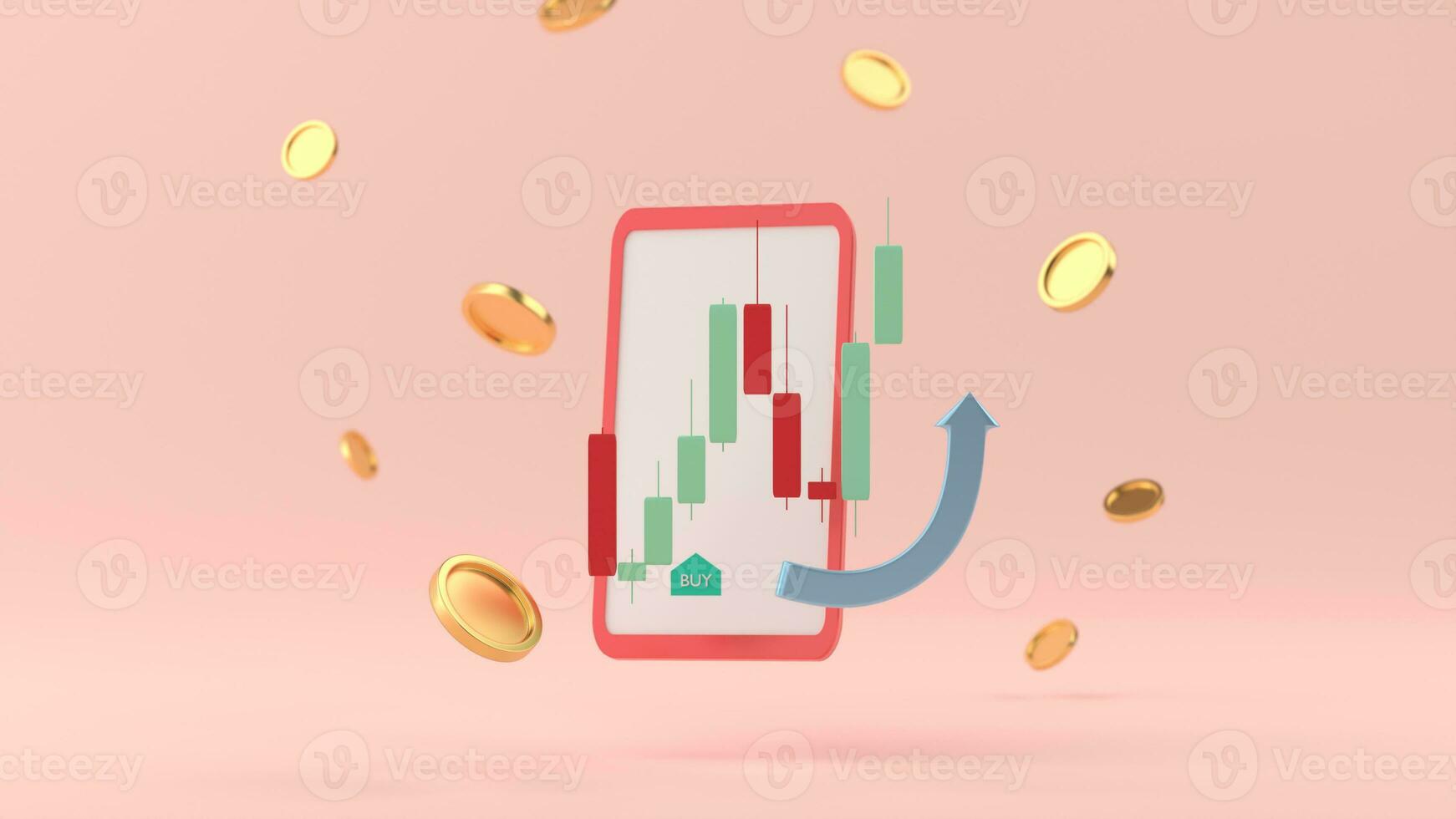 smartphone with charts and graph. Business financial,trade concept. 3D render photo