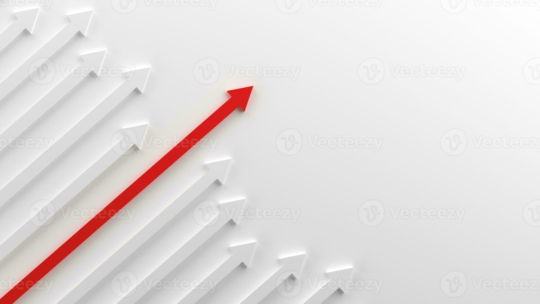 Red leader arrow leading white arrows on white background.3D render.progress way photo