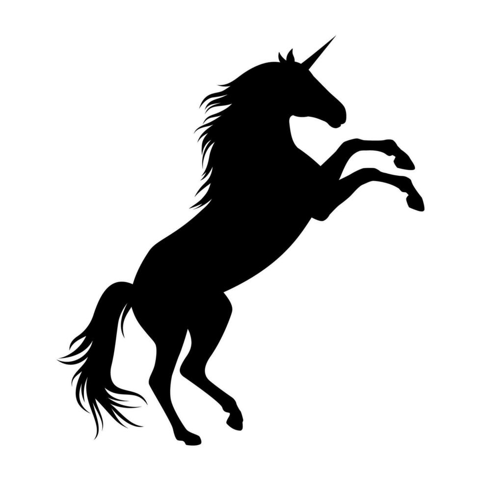 Silhouette of magical unicorn. Stylish icon, template, cut contour. Vector illustration, outline black on white, isolated