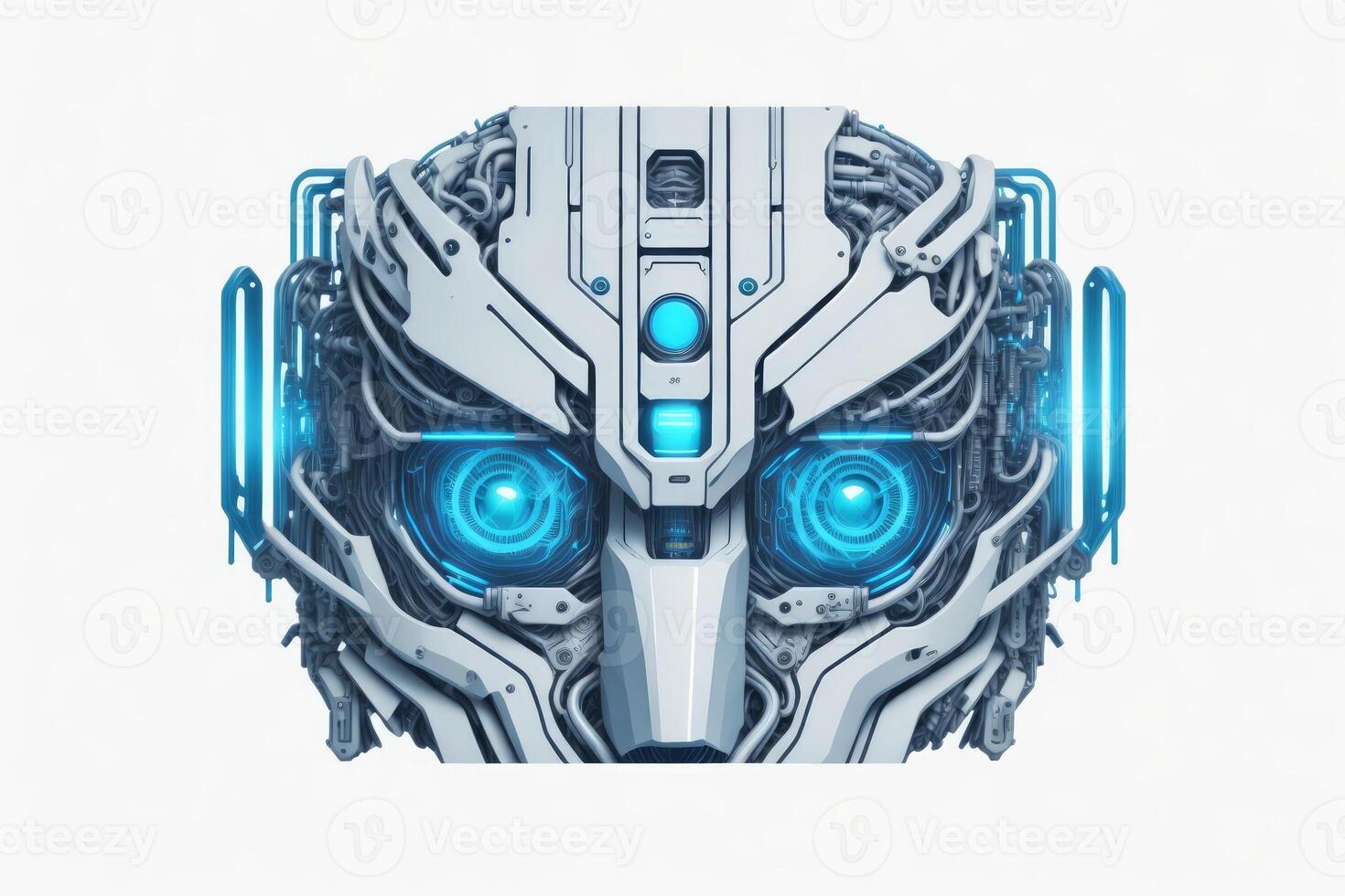 Futuristic cyborg head front view. 3D rendering. photo