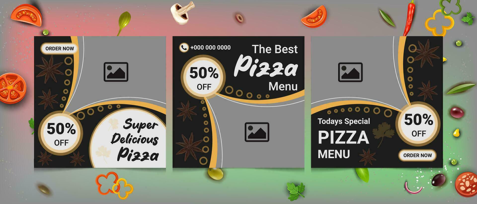 Delicious fast food Pizza culinary Promotion social media post template 2023  for food menu promotion banner.Photo with high resolution.buy one get one top 5 element design free home delivery. vector