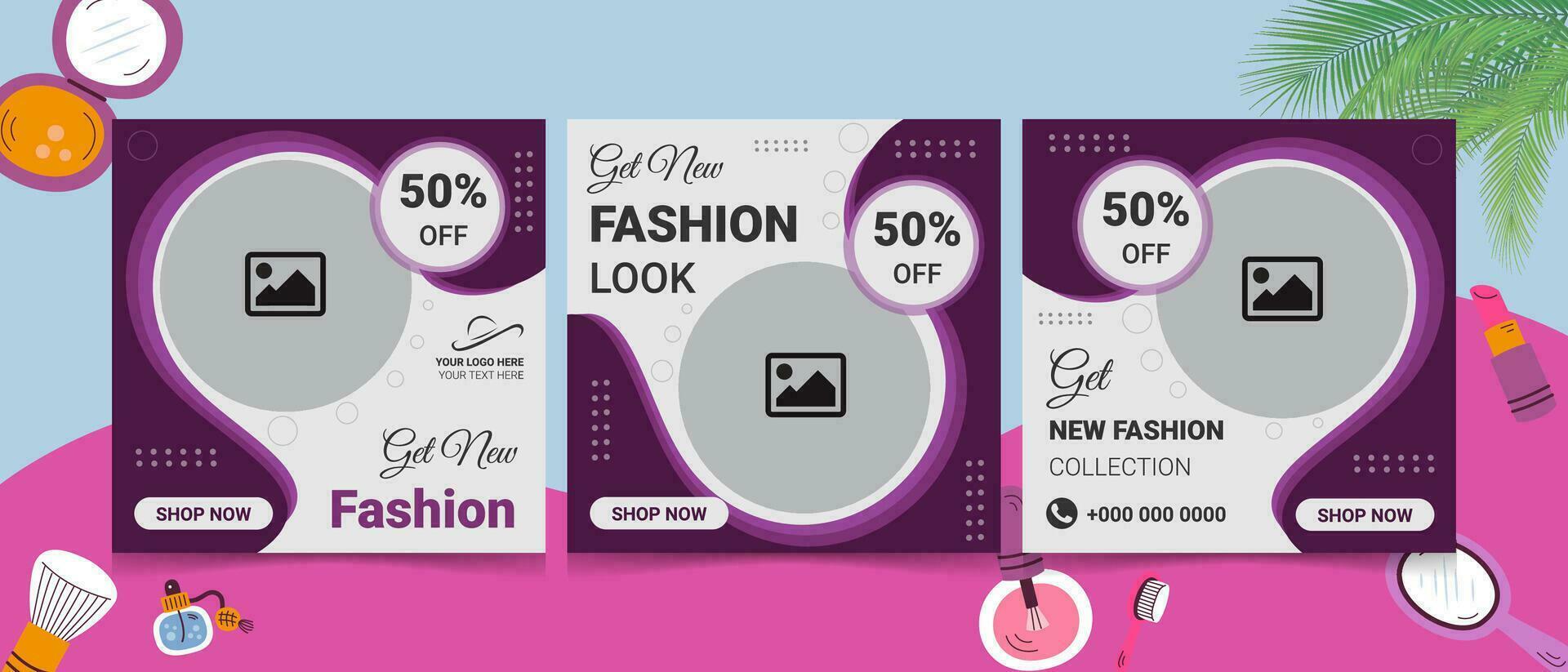 Social media Post Template2023 various color editable Banner Square.internet marketing flyer design for sale and discount promo vector