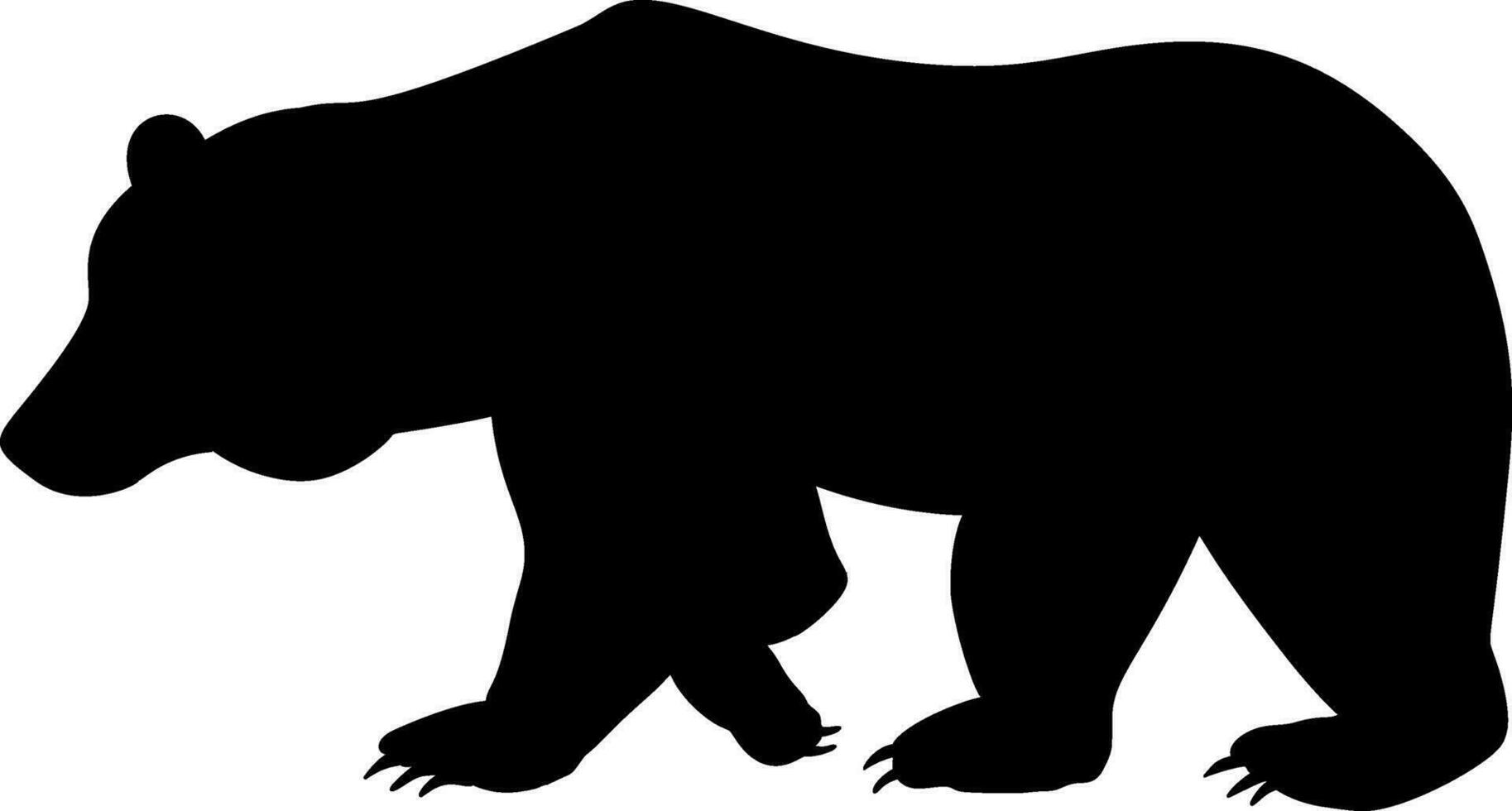 Bear vector silhouette. Monochrome vector bear logo template. Grizzly walking silhouette. Isolated hand drawn polar bear silhouette