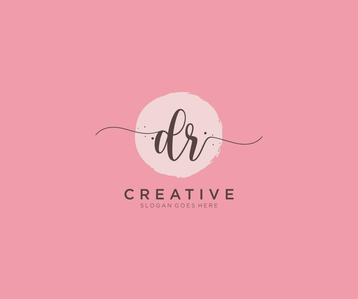 initial DR Feminine logo beauty monogram and elegant logo design, handwriting logo of initial signature, wedding, fashion, floral and botanical with creative template. vector