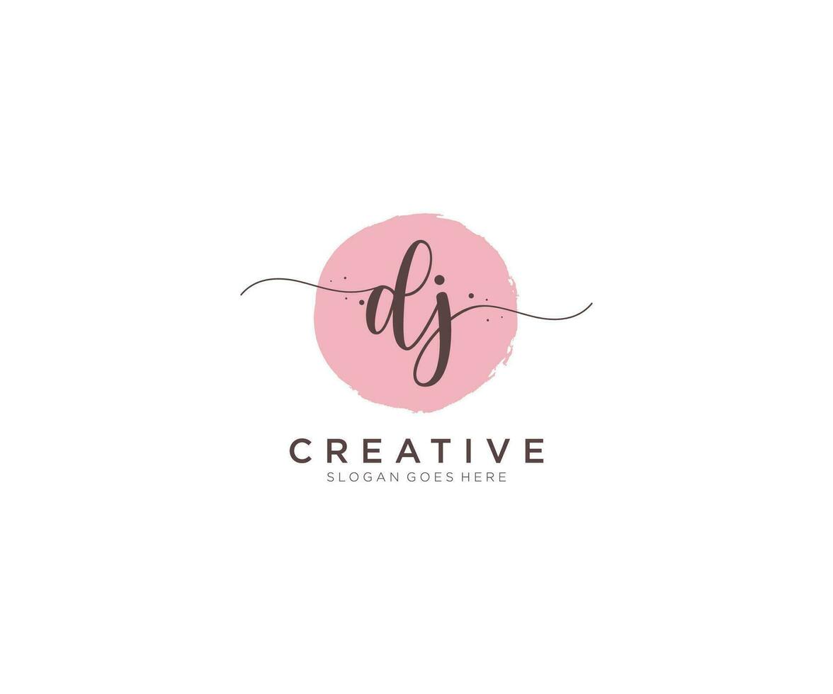 initial DJ Feminine logo beauty monogram and elegant logo design, handwriting logo of initial signature, wedding, fashion, floral and botanical with creative template. vector