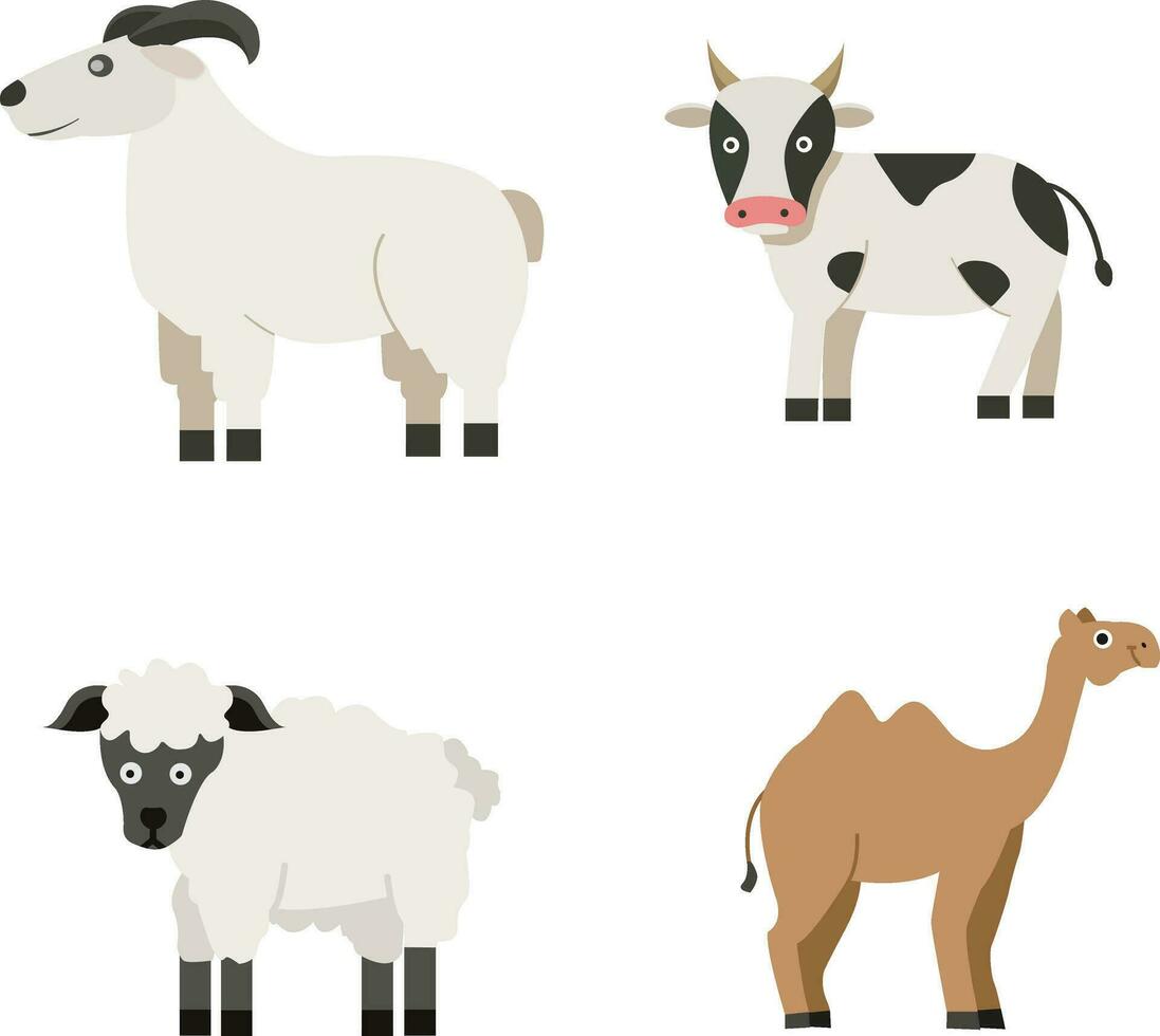 Sacrificial Animal Eid Al Adha Vector Illustration of Muslims Celebration with Sacrificial Animals Goat,camel and Cow in Flat Cartoon Hand Drawn Templates Pro Vector