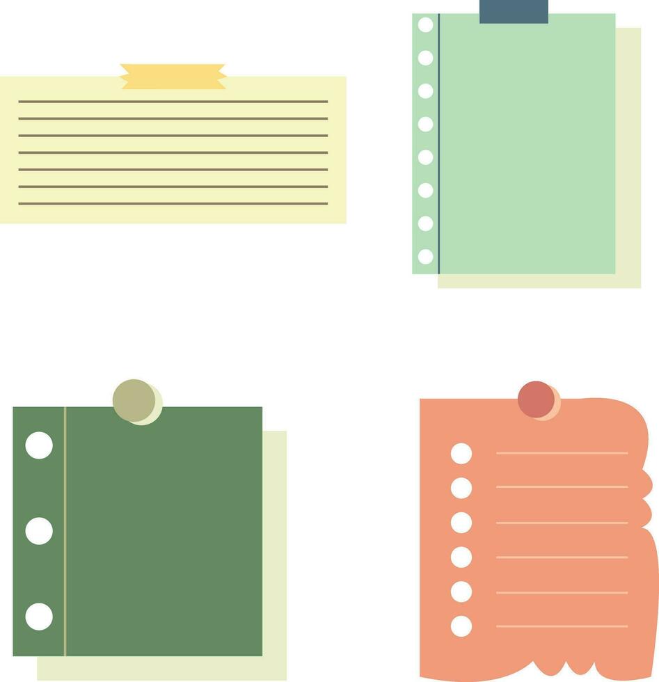 Sticker Note.sticky notes, scraps of paper and torn notebook pages. Template for note messages. Vector illustration.