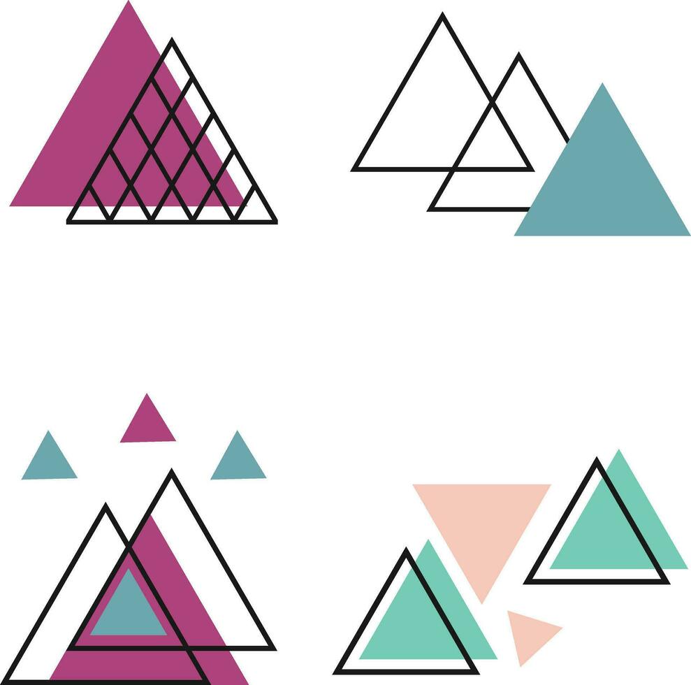 Triangle Memphis  elements set. Vector abstract geometric line shape graphic, modern hipster  triangle template colorful illustration