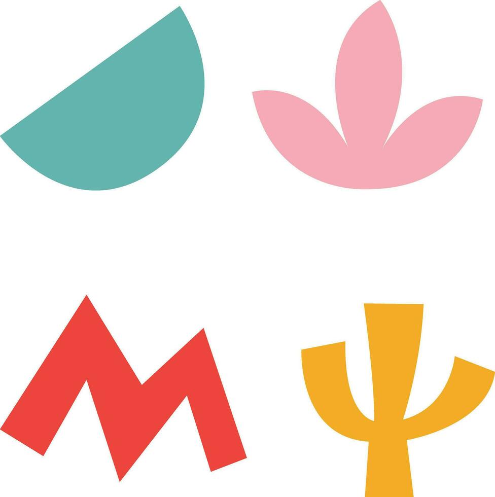 Flat Abstract Hand Drawn.icons on isolated white background. Big summer collection, unusual organic shapes in freehand matisse art style. Vector Pro