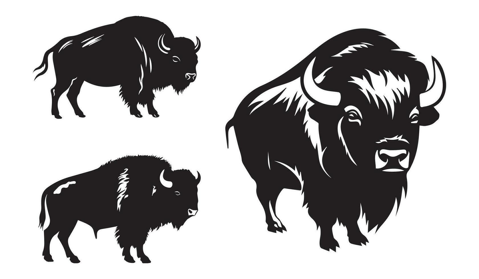 conjunto de bisonte silueta caracteres con vector ilustración