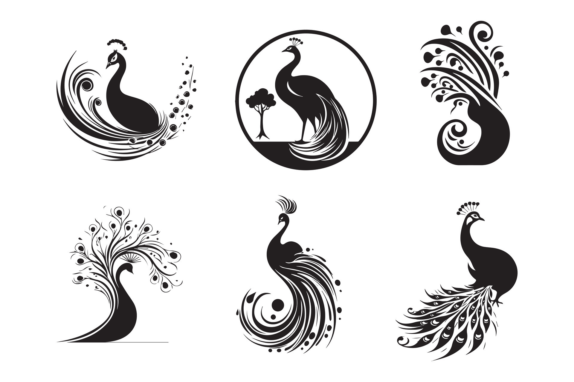 Set of peacock silhouette characters with vector illustration 25455405