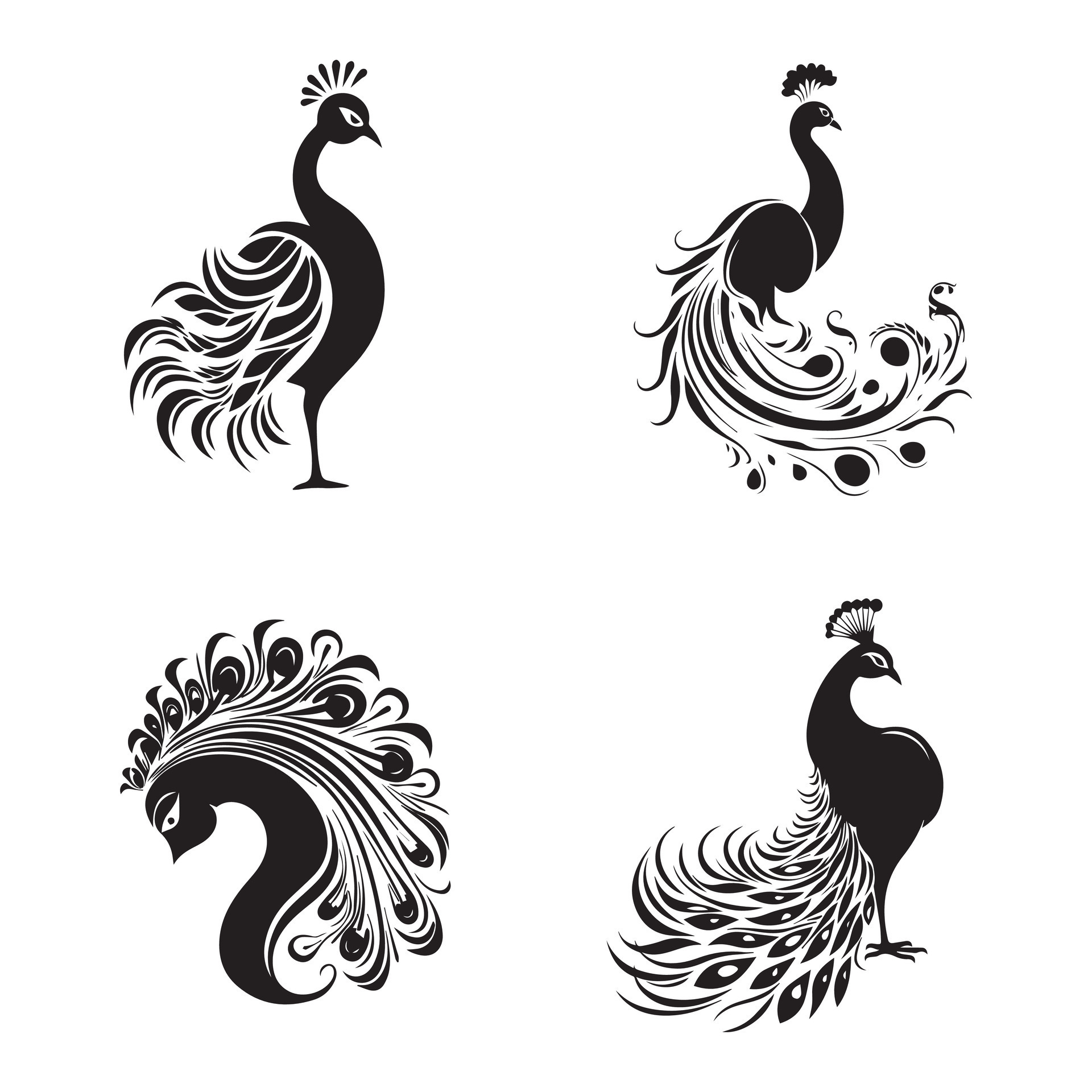 Set of peacock silhouette characters with vector illustration 25455428