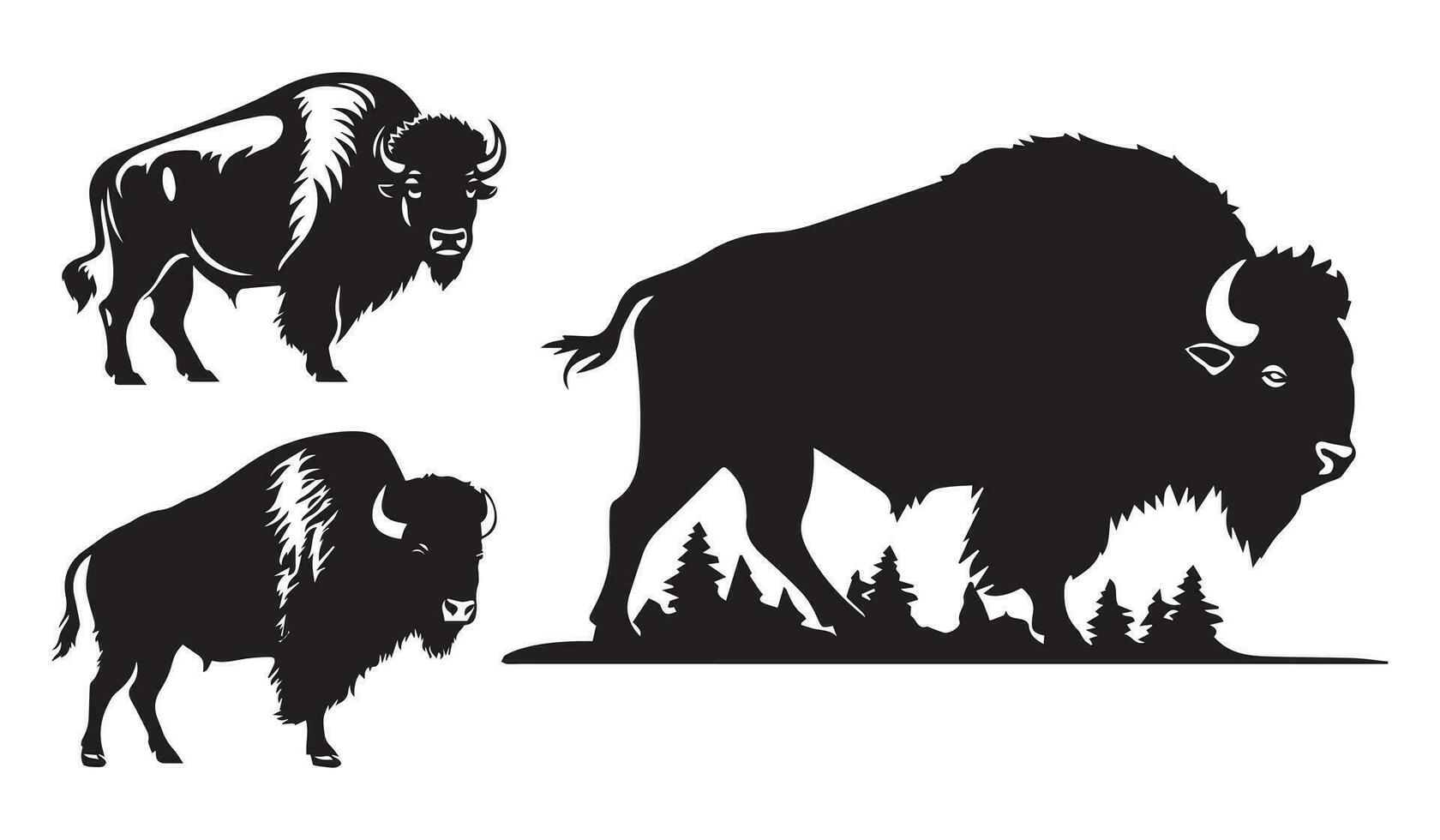 Set of bison silhouette characters with vector illustration