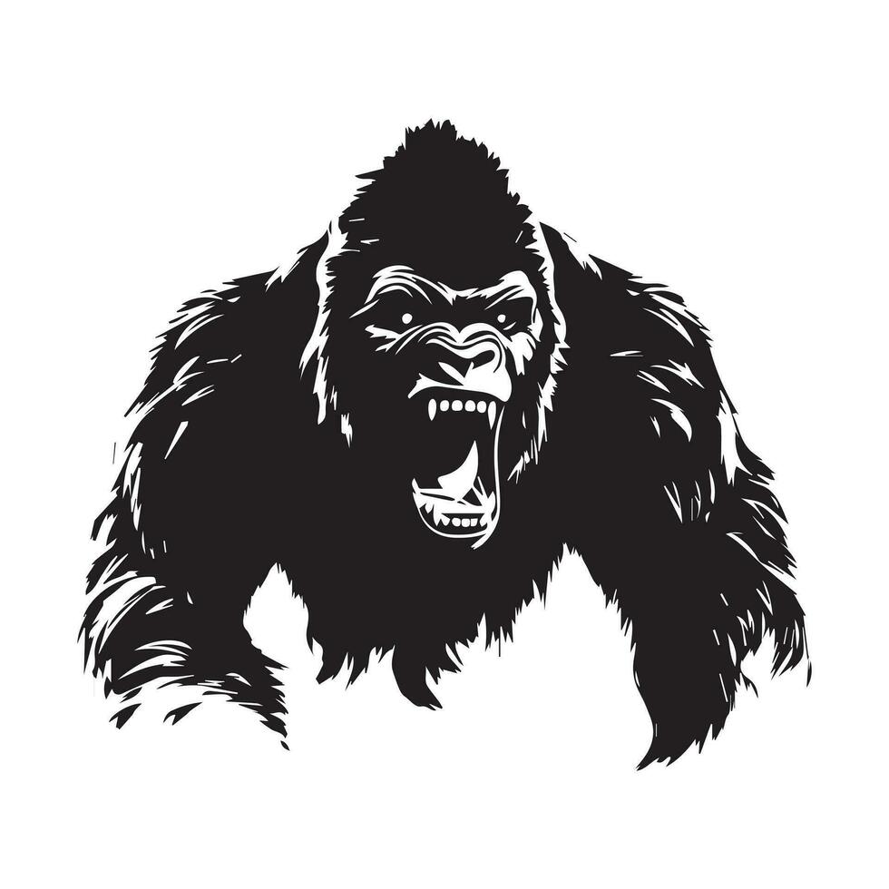 Gorilla silhouette vector illustration, Angry gorilla face logo