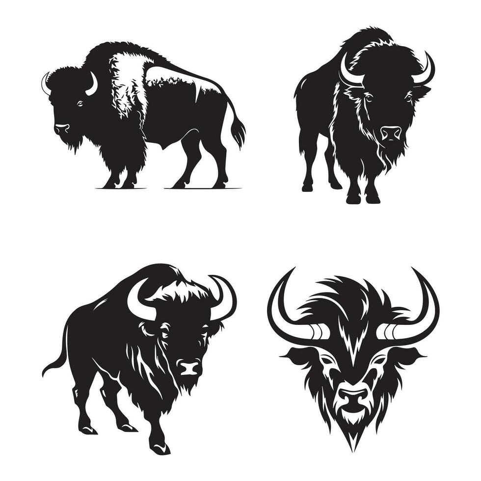 Set of bison silhouette characters with vector illustration