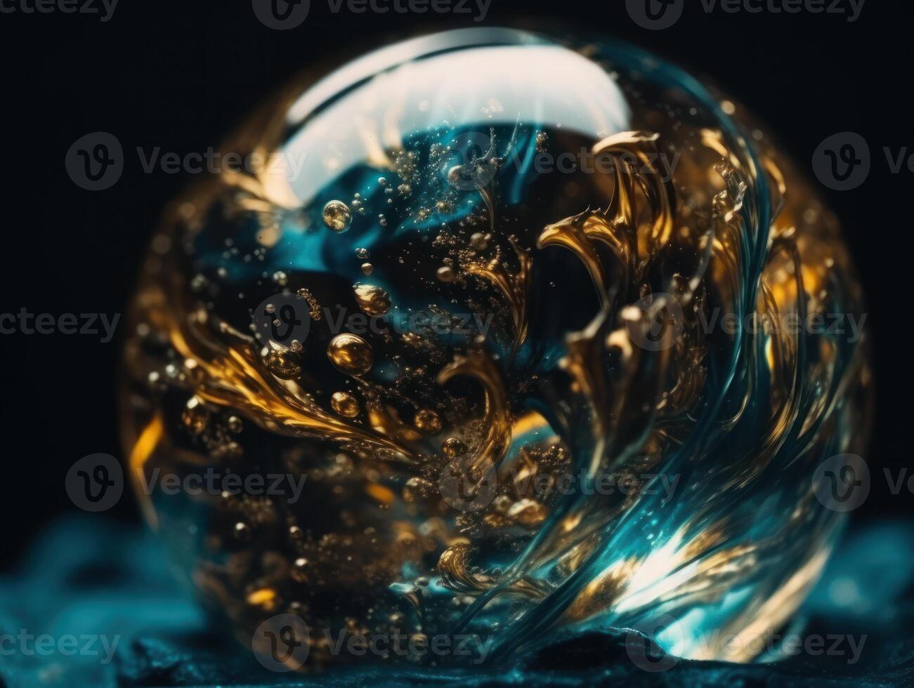 Abstract scene with glass balls on dark background Created with technology photo