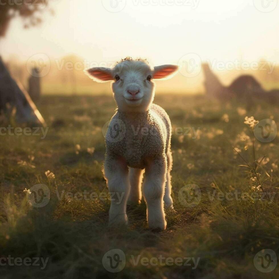 Cartoon sheep with big eyes. 3d rendering photo