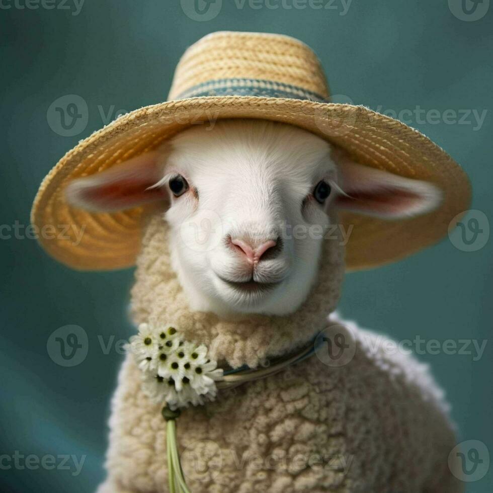 Cartoon sheep with big eyes. 3d rendering photo