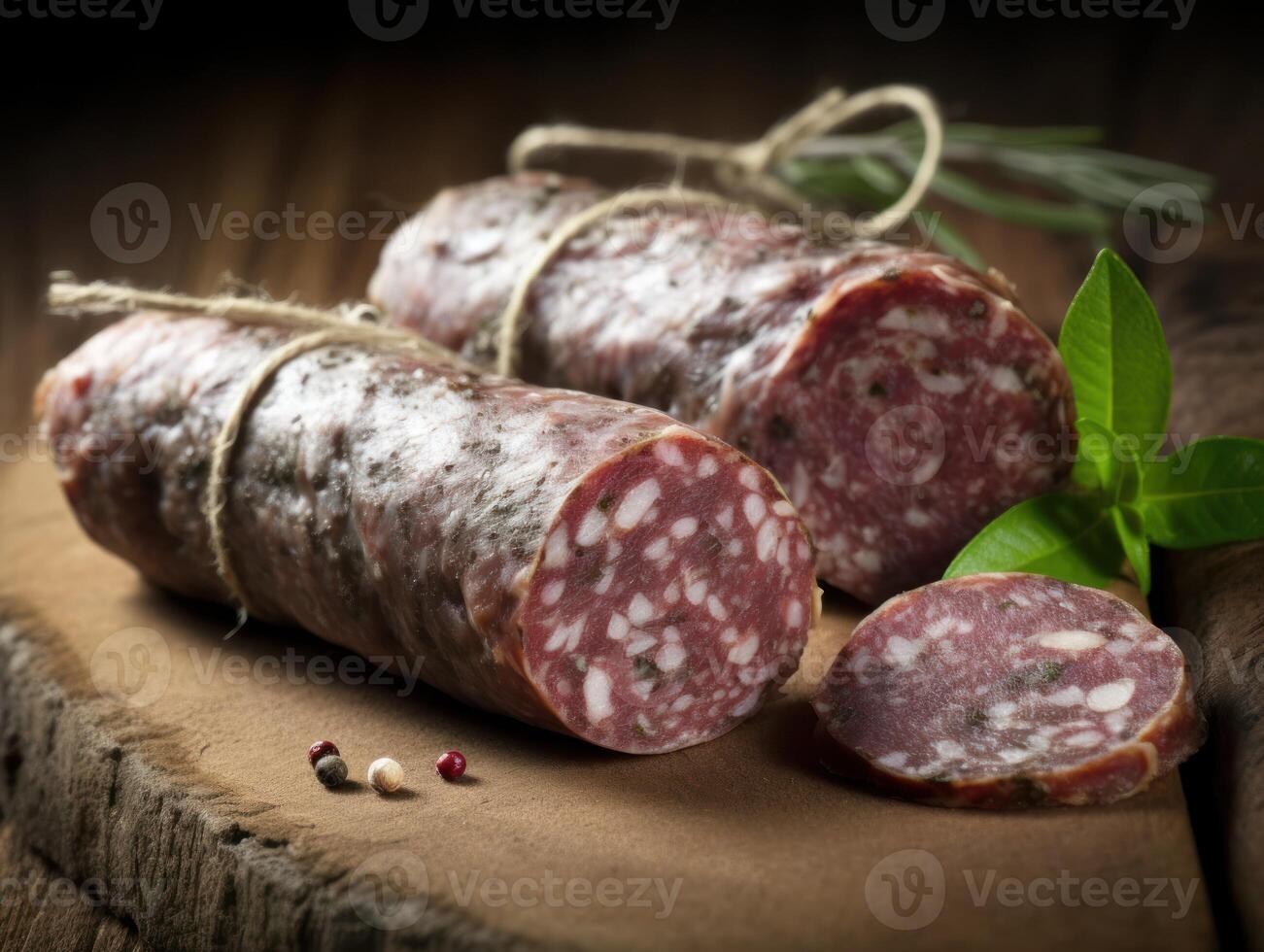 Tiendas Delicatessen salami salchicha con blanco molde foué creado con generativo ai tecnología foto