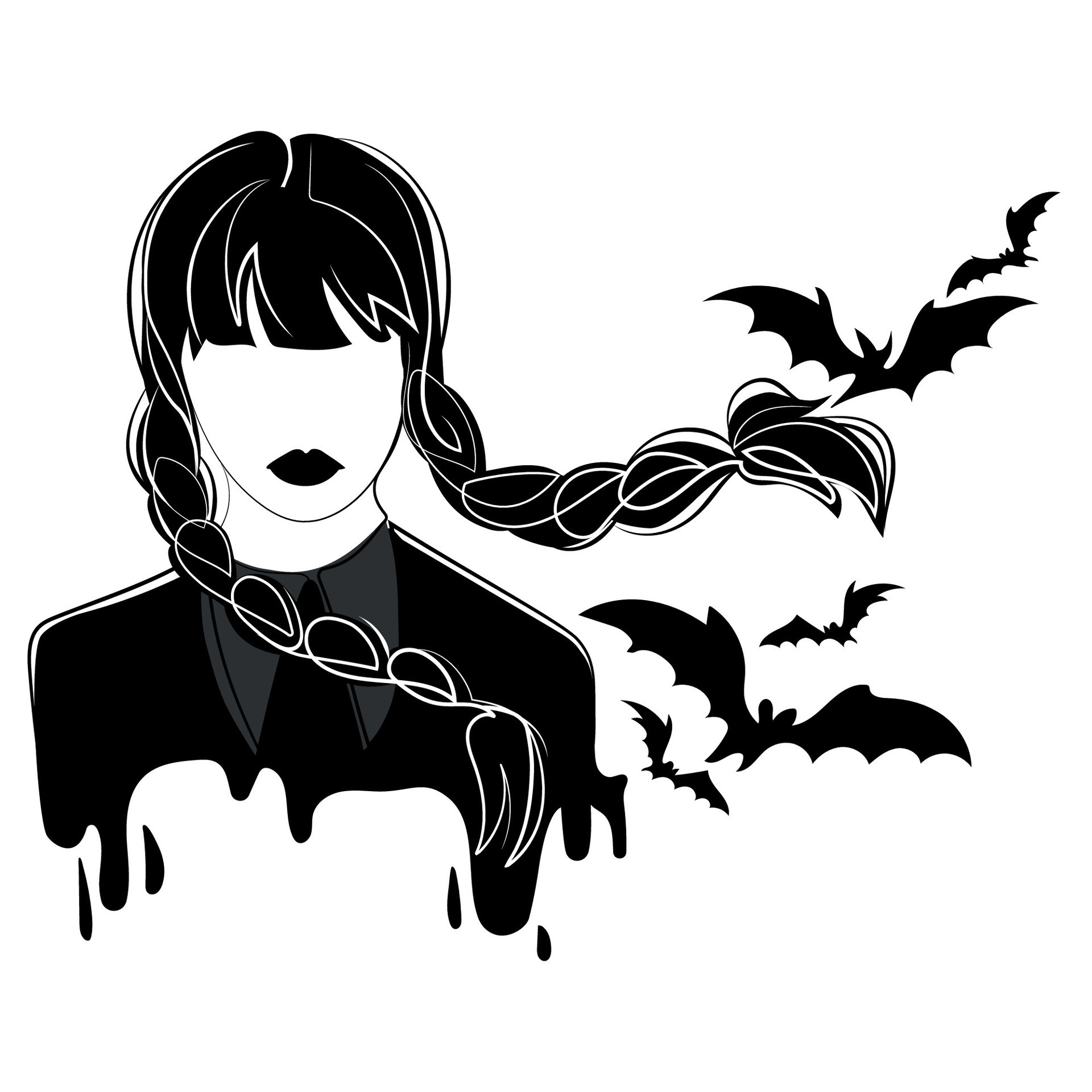 Scary gothic girl with pigtails and bats for Halloween holiday concept