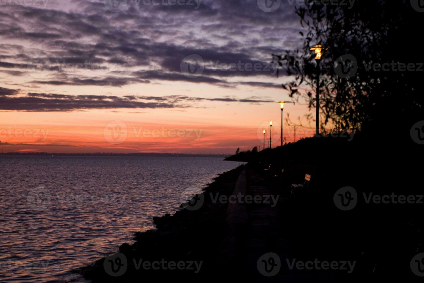 picturesque red sunset landscape over the Polish Baltic Sea photo