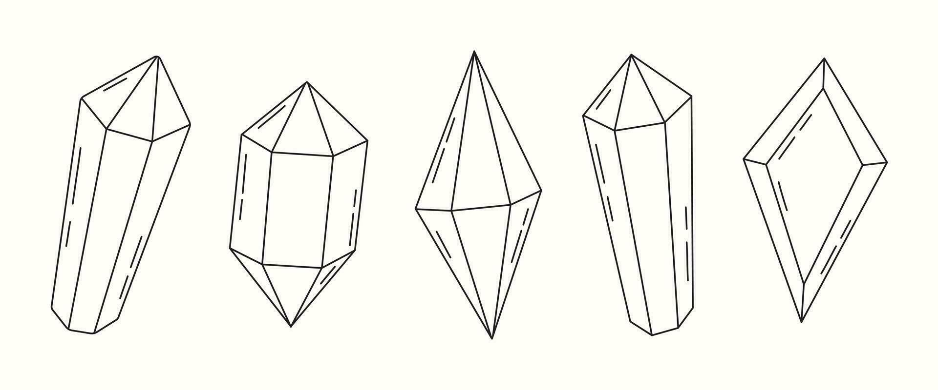 Collection of simple outline magic crystals, gems and minerals. Geometric abstract precious gemstones. vector