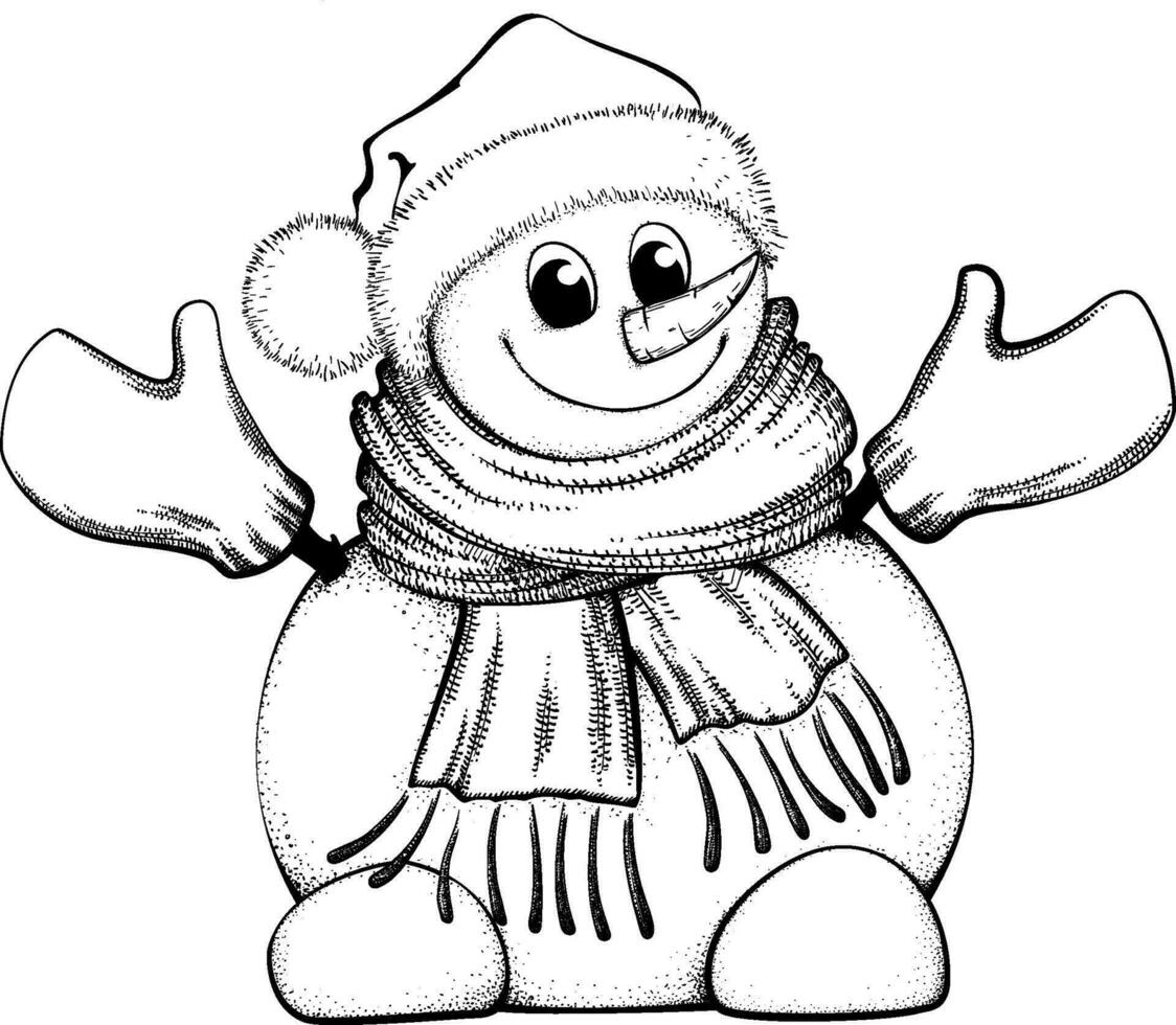 Snowman with a scarf, gloves and hat.Winter icon.Xmas and New Year elements. vector