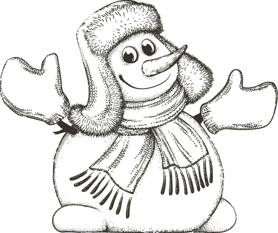 monigote de nieve con un bufanda, guantes y sombrero.invierno icono.navidad y nuevo año elementos. vector