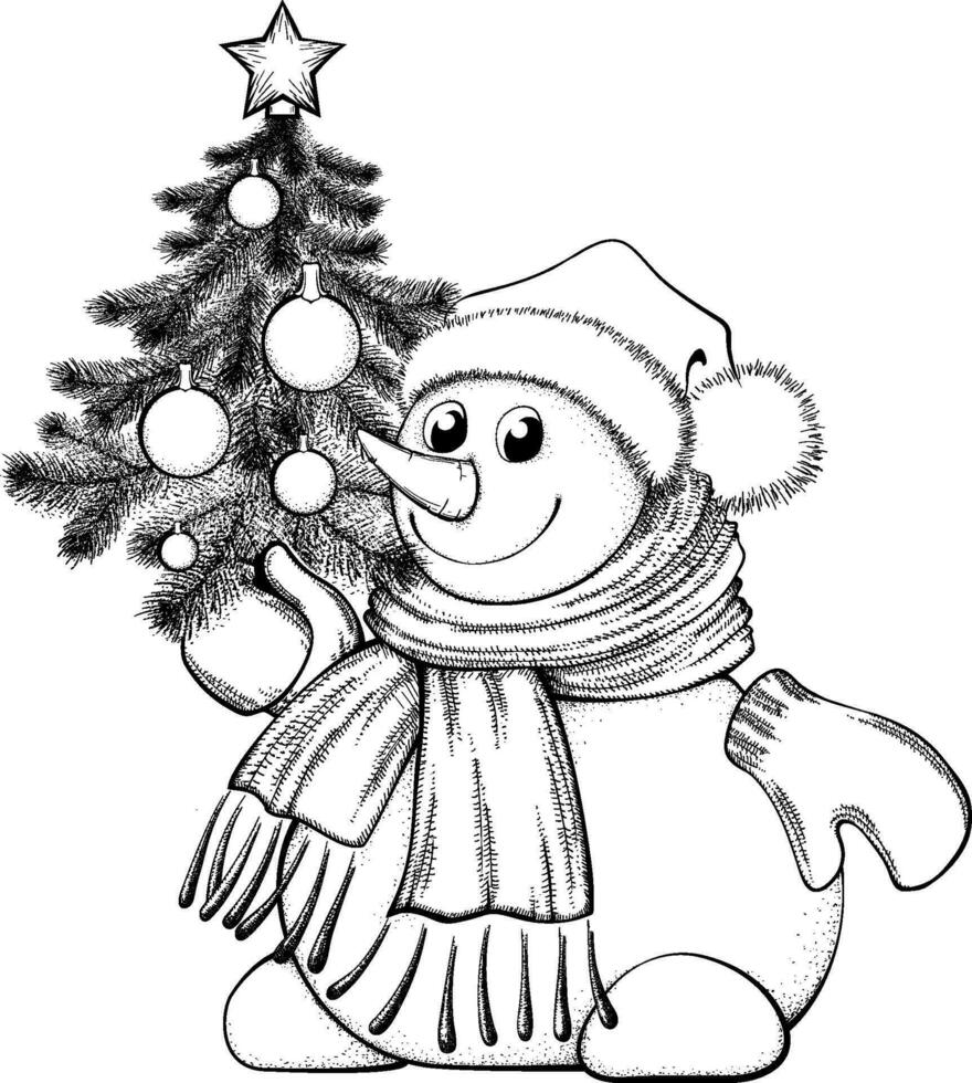 Snowman with a scarf, gloves and hat.Winter icon.Xmas and New Year elements. vector