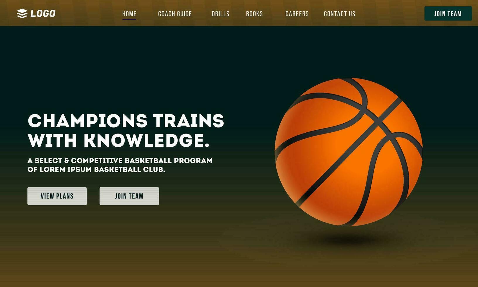 Basketball Champions Trains with Knowledge Game App or Responsive Template Design with Basketball Goal in Hoop Net