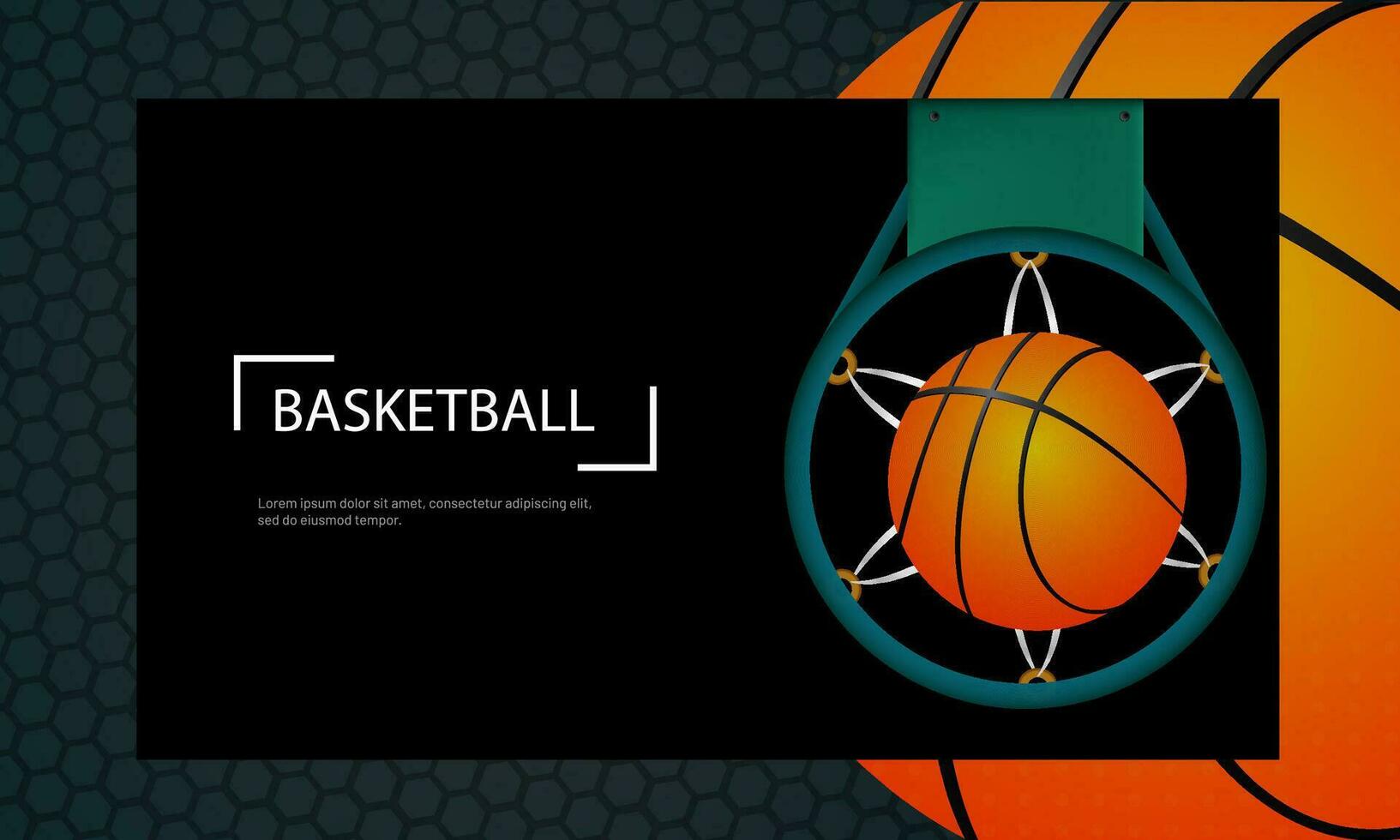 Basketball Tournament Responsive Template or Website Banner Design with Aerial View of Basketball Goal in Hoop Net. vector