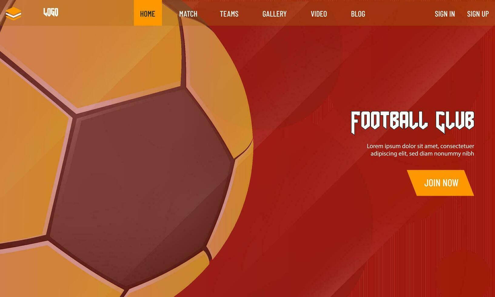 Football Club Landing Page or Game App Design with Soccer Ball on Red Background. vector