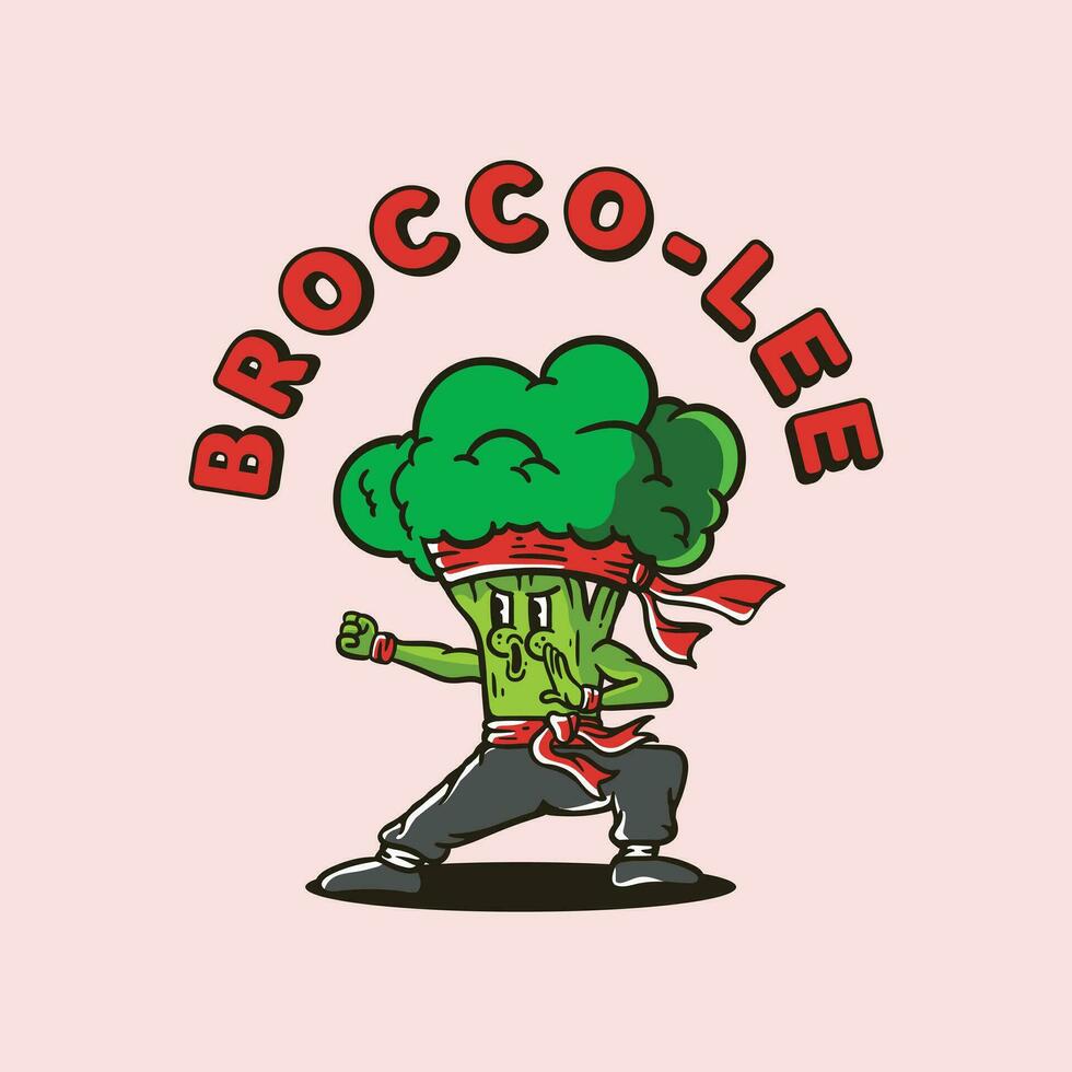 Broccoli kung fu fighter cartoon illustration vector