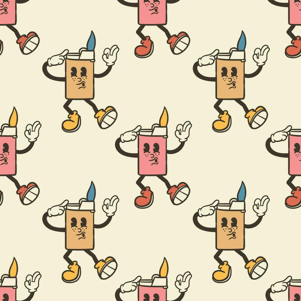 Lighter cartoon mascot with retro style seamless pattern vector