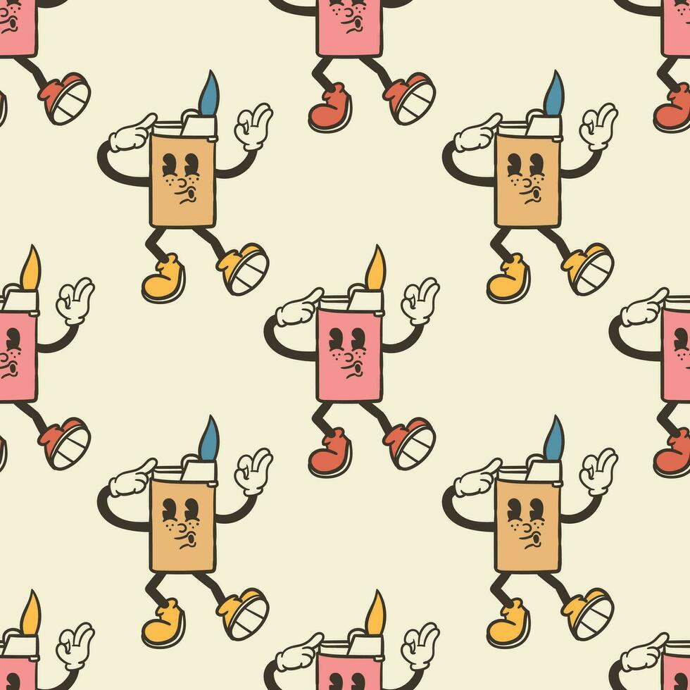 Lighter cartoon mascot with retro style seamless pattern vector