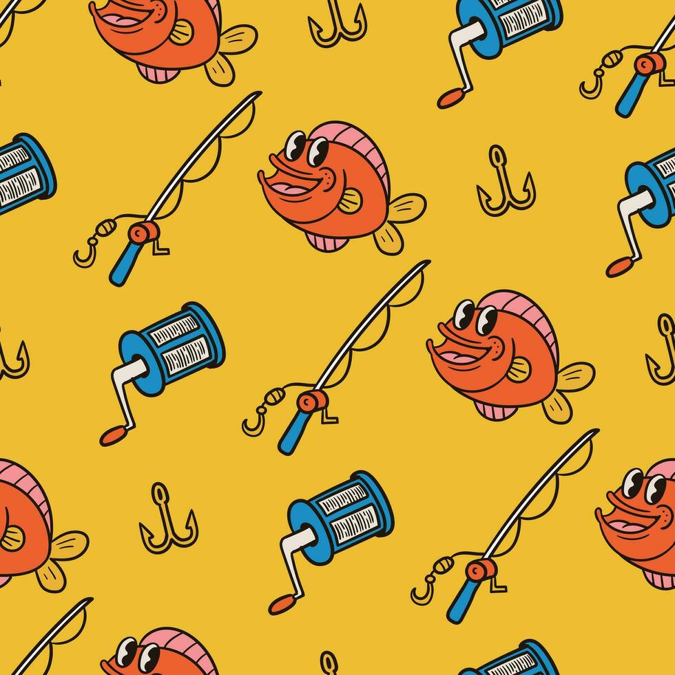 seamless pattern of a fishing elemnt cartoon vector