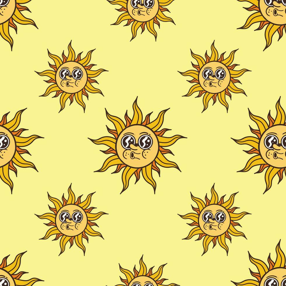 seamless pattern cute sun cartoon character with sunglasses vector