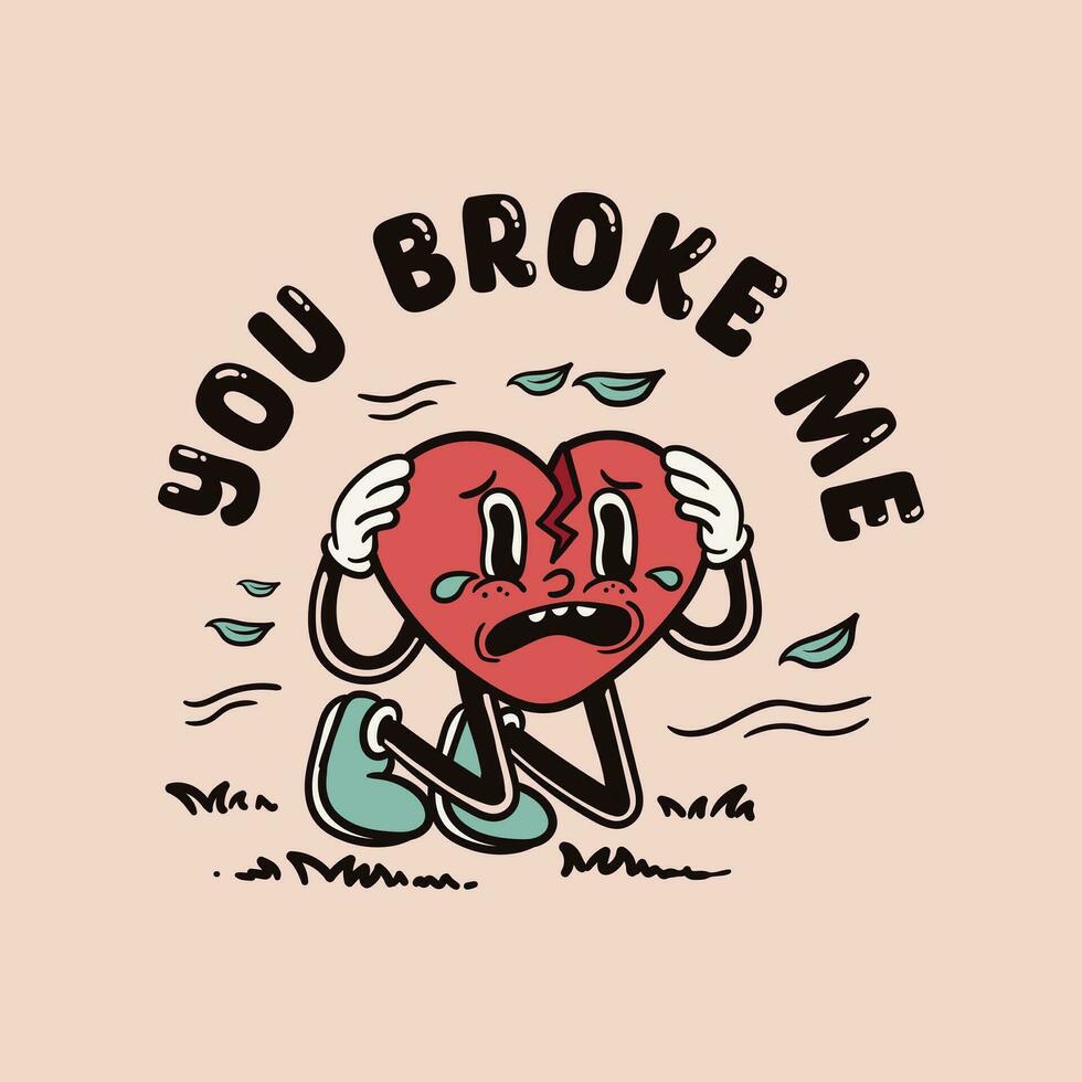 broken heart mascot character illustration vector