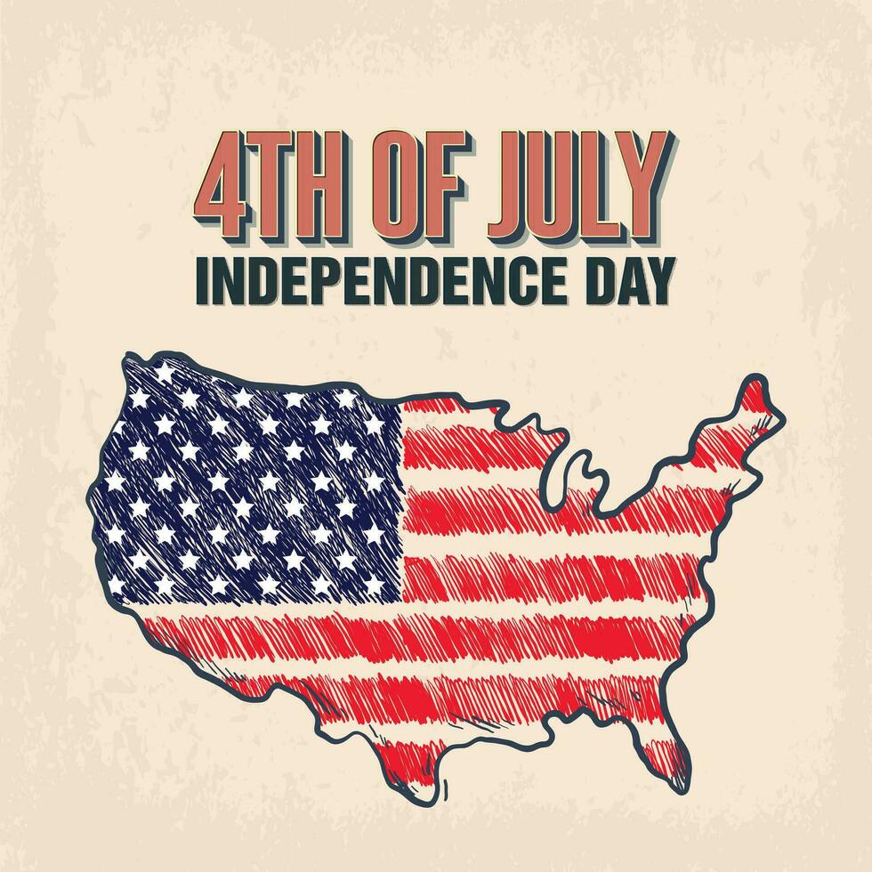 4th July Vector Poster Design with Map Vintage Look