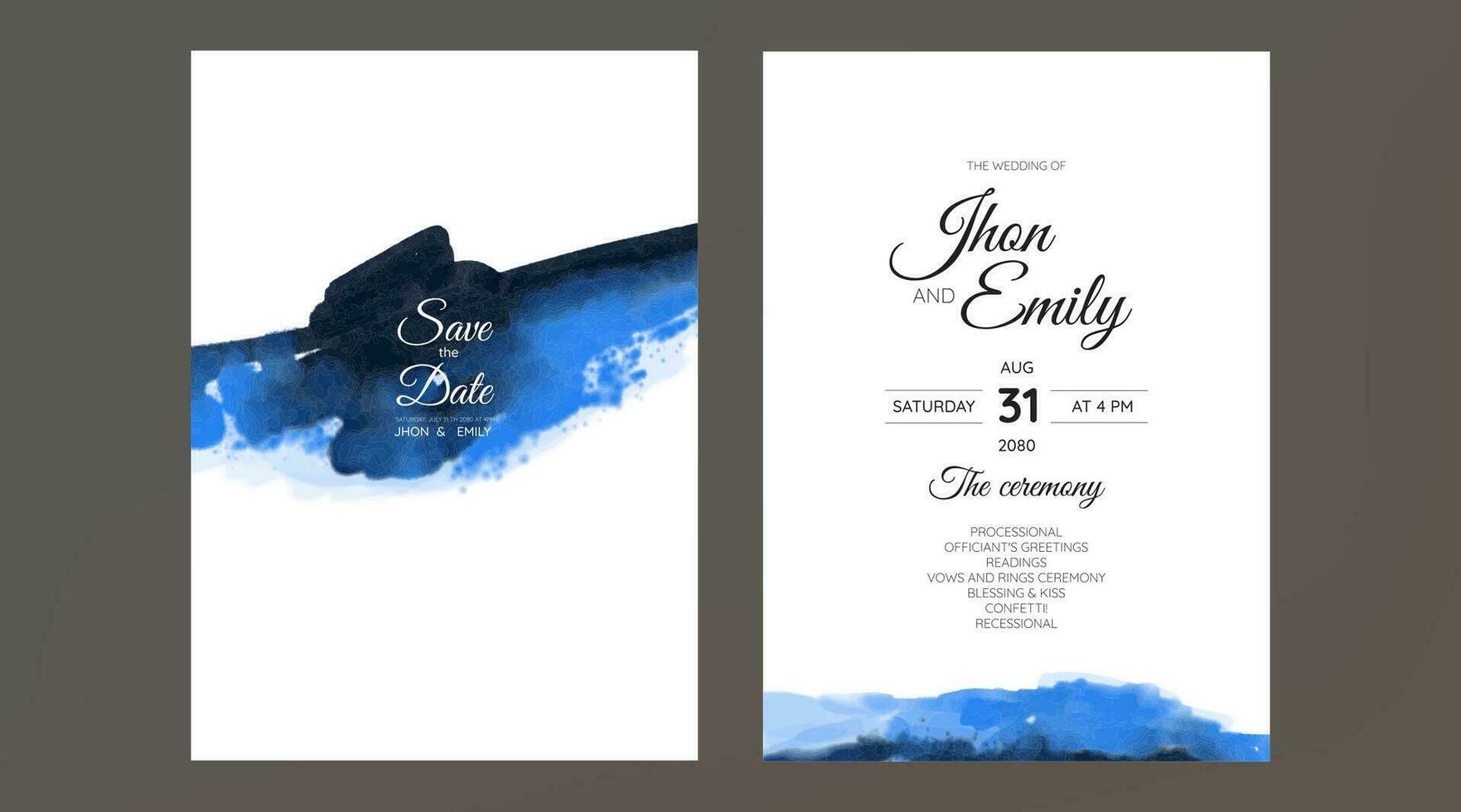Set of Wedding Invitation, watercolor textures and fake gold splashes for a luxurious touch vector