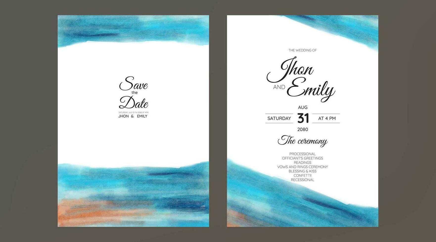 Set of Wedding Invitation, watercolor textures and fake gold splashes for a luxurious touch vector