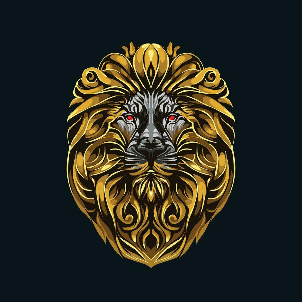 ilustración de un dorado león cabeza ornamento vector