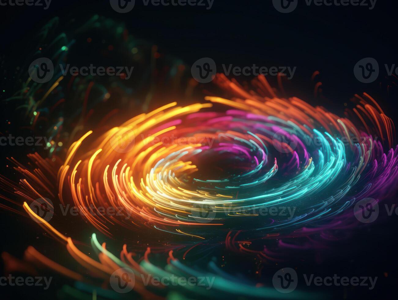 Colorful Swirling radial vortex background neon lights created with technology photo