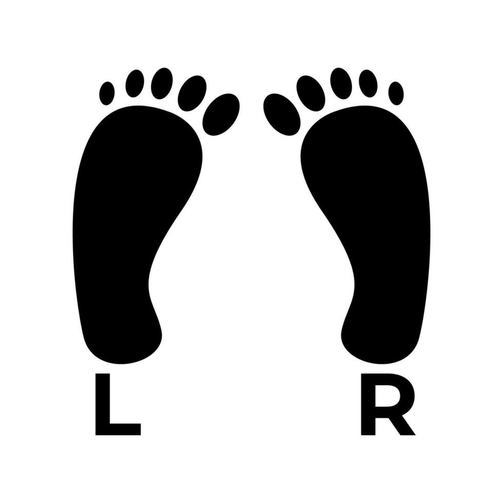 Black silhouette of footprints. Human footprint with left and right markings vector